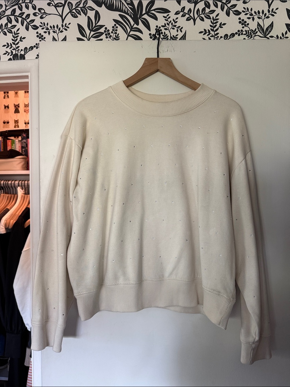 Crewneck Sweater in Ivory with Subtle Embellishments